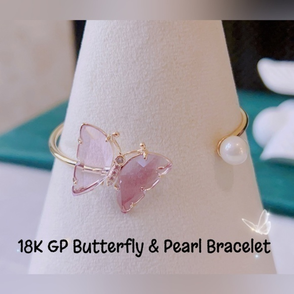 18K GP Butterfly & Pearl Bracelet